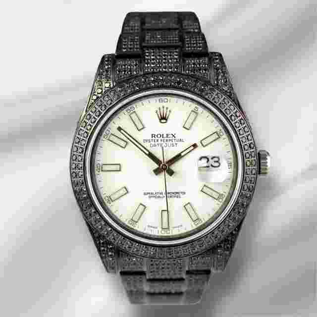 Rolex Datejust II
                           
                                 41mm Black IcedOut 10ct diamond White Dial Watch 116300