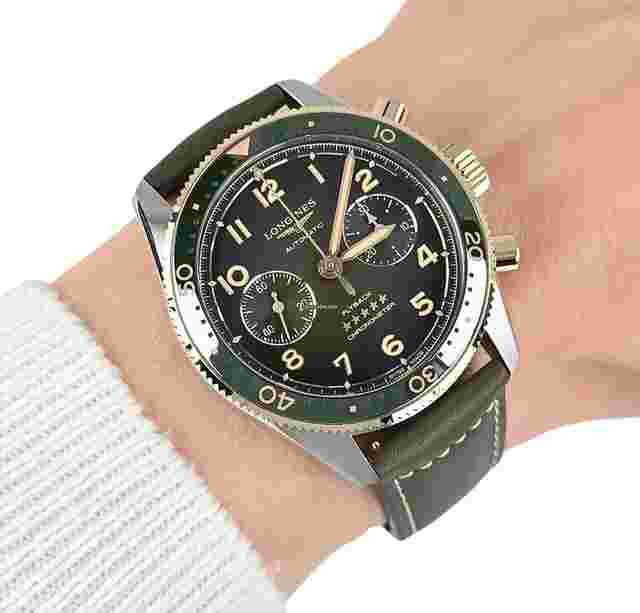 Longines Spirit
                           
                                 Flyback 42mm Green Dial Stainless Steel and 18k Yellow Gold Leather Strap L38215532