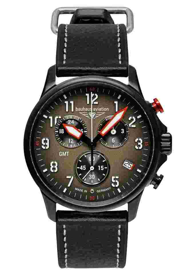 Bauhaus 2886-1 Herrenuhr Aviation Chronograph GMT Schwarz/Braun 