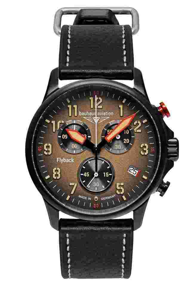 Bauhaus 2888-5 Herrenuhr Aviation Chronograph Flyback Schwarz/Ockerfarben 