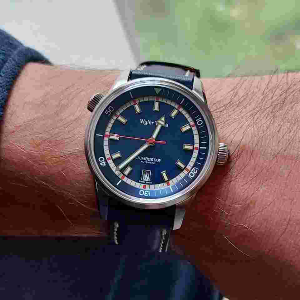 Wyler Vetta Jumbostar 40mm Automatic Blue Blue Leather Strap
