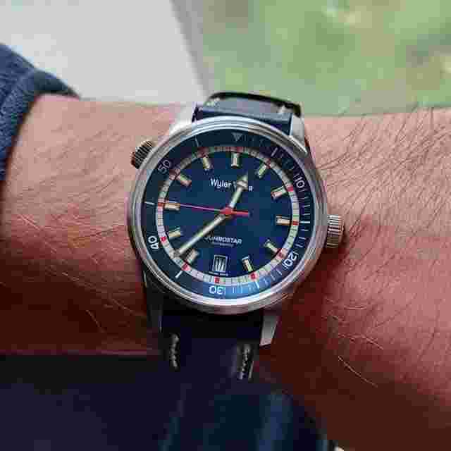 Wyler Vetta Jumbostar 40mm Automatic Blue Blue Leather Strap