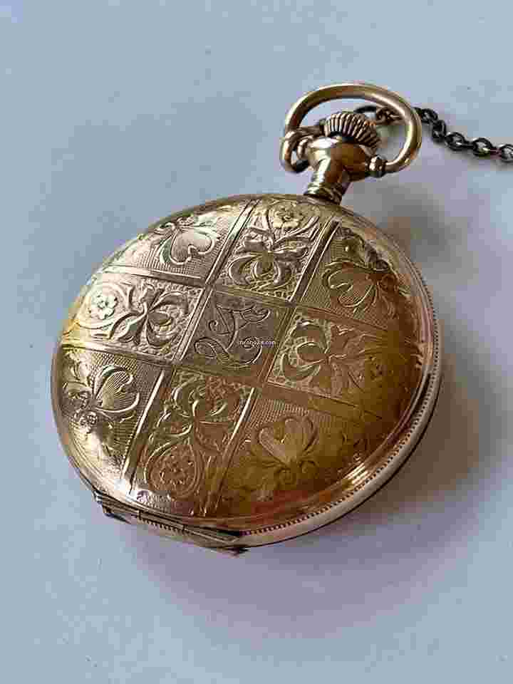 Elgin
                           
                                 Art Deco Gold Filled Warranted 20Years Hunter Two Level Porcelain Dial Chain Made in USA