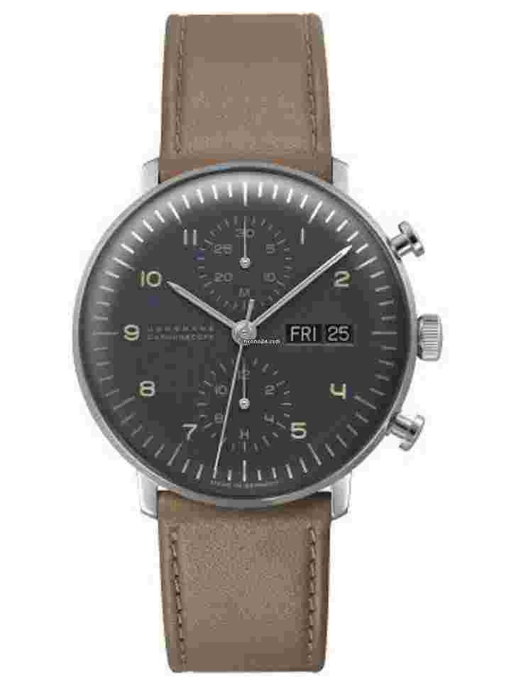 Junghans max bill Chronoscope
                           
                                 40mm Grey Dial Leather Strap Watch 27/4501.02