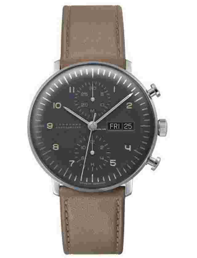 Junghans max bill Chronoscope
                           
                                 40mm Grey Dial Leather Strap Watch 27/4501.02