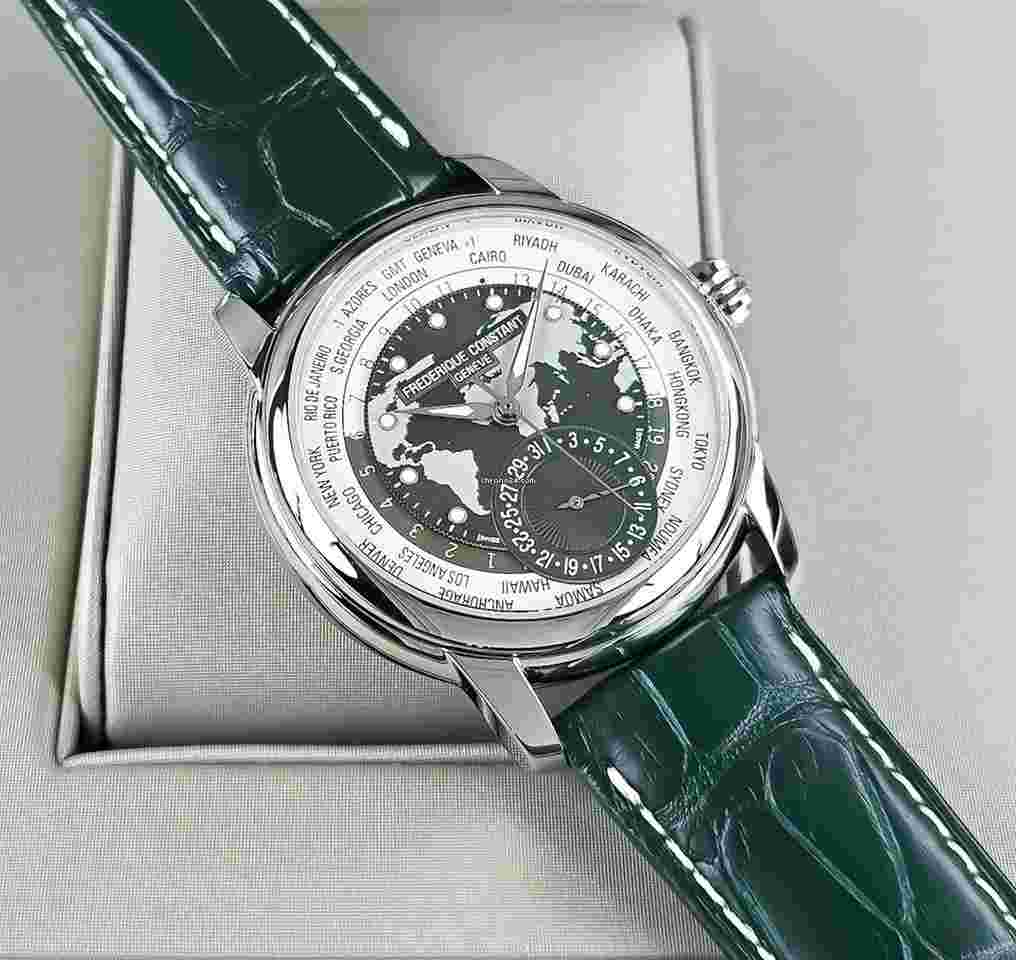 Frederique Constant Manufacture Worldtimer
                           
                                 42mm Green Dial Steel Green Leather Strap Limited Edition 718 pcs