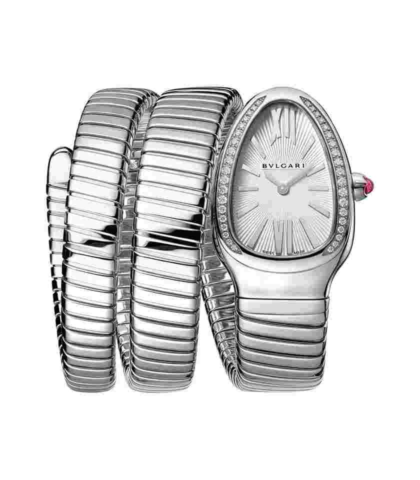 Bulgari Serpenti
                           
                                 35mm Tubogas Double Spiral Steel Diamonds Silver Dial