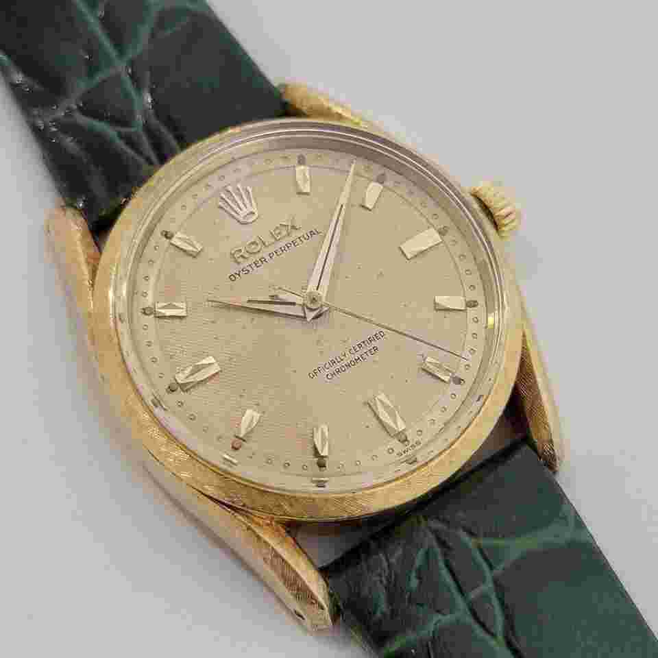 Rolex Oyster Perpetual
                           
                                 Mens Rolex Oyster Perpetual 6550 Bombay 33mm 18k Gold Automatic 1960s RJC203G