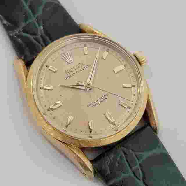 Rolex Oyster Perpetual
                           
                                 Mens Rolex Oyster Perpetual 6550 Bombay 33mm 18k Gold Automatic 1960s RJC203G