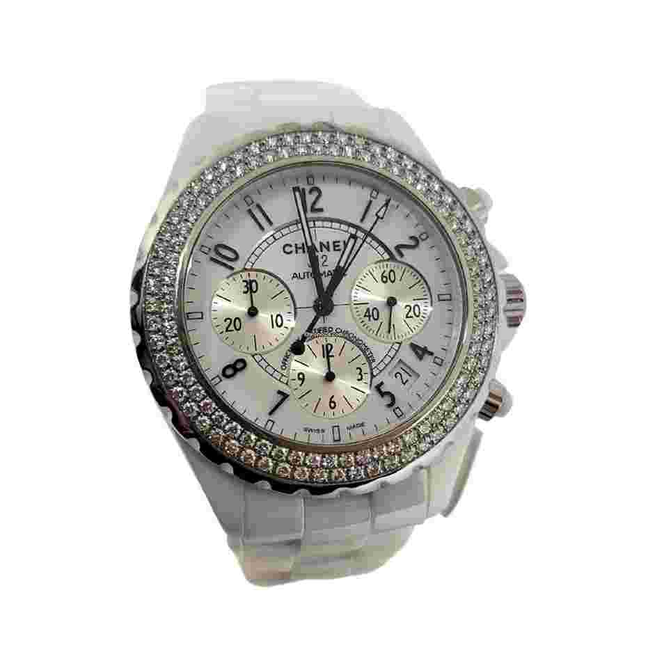 Chanel J12
                           
                                 Ladies CHANEL J12 Automatic White CERAMIC Diamond Bezel 41mm Watch Ref H1008