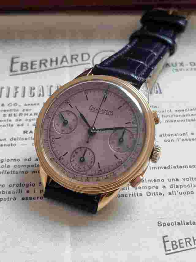 Eberhard & Co. Extra-Fort
                           
                                 Rare Pre Extra-fort Tricompax 16000 Caliber Salmon Dial All Original Parts Box And Paper