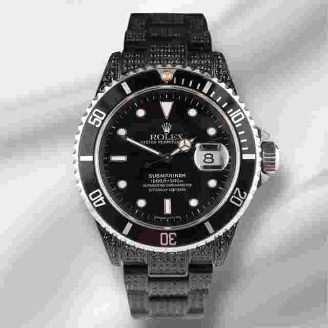 Rolex Submariner Date
                           
                                 40mm Steel Black Iced out 6ct Oyster Mens Watch 16610