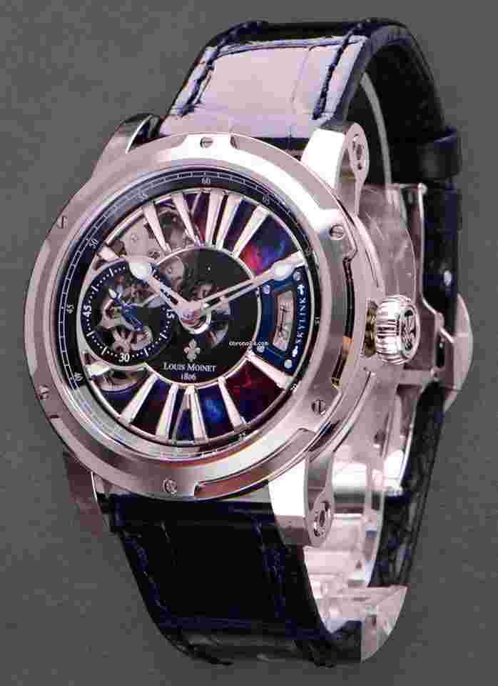 Louis Moinet Metropolis
                           
                                 Skylink in Stainless Steel Limited Edition of 75 Pieces On a Blue Alligator Strap with a Deployant Buckle