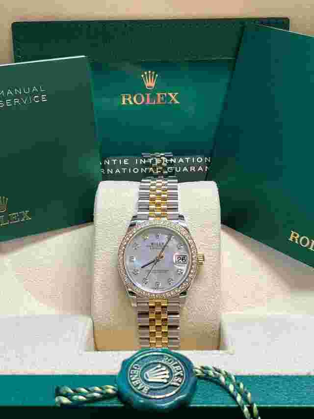 Rolex Datejust
                           
                                 Pre-owned Two Tone Yellow Gold Datejust 31mm MOP (Mother of Pearl) Dial Diamond Bezel 278383RBR