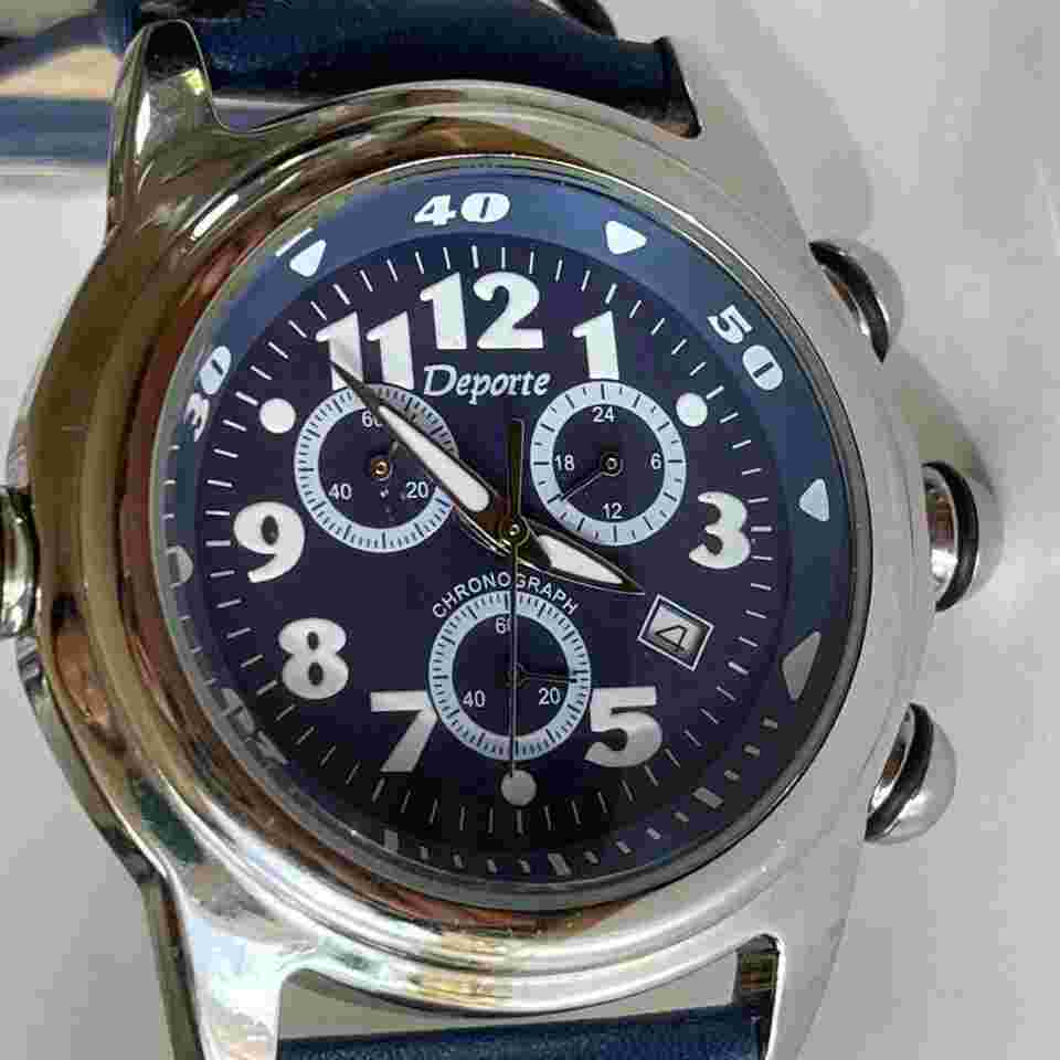 DEPORTE Chronograph Calendar Date Blue Dial( NOS )New Old Stock 
