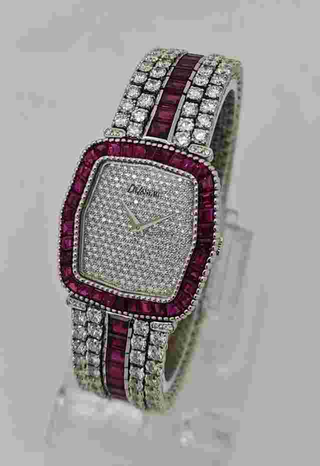 DeLaneau
                           
                                 Very Rare Hand Made 18K White Gold Diamond and Ruby Watch over 150K New