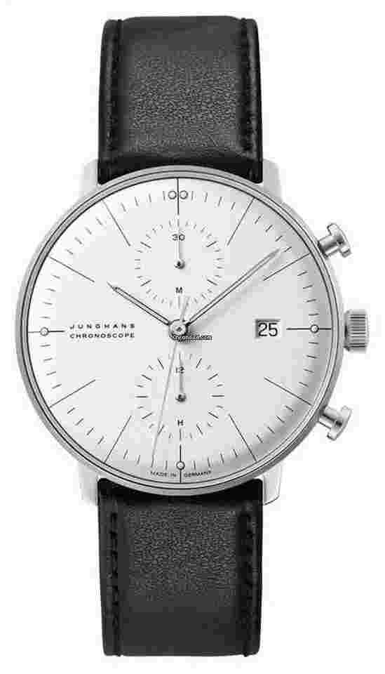 Junghans max bill Chronoscope
                           
                                 40mm White Dial Black Leather Strap 27/4600.02