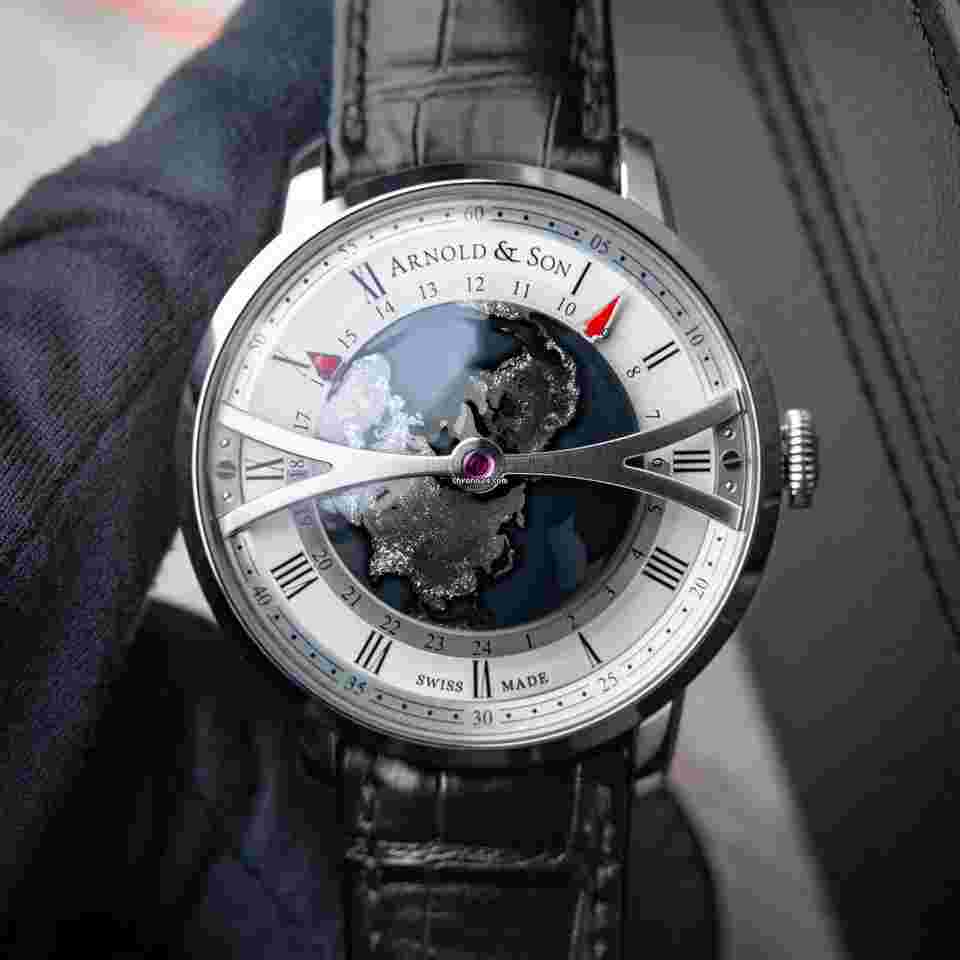 Arnold & Son
                           
                                 Globetrotter Night UNWORN Limited Edition GMT Silver Dial Steel Black Leather
