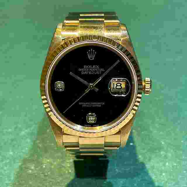 Rolex Datejust 36
                           
                                 16238 Oyster Perpetual 18k YG Datejust Onyx Dial with Rivet Band & Guarantee Paper
