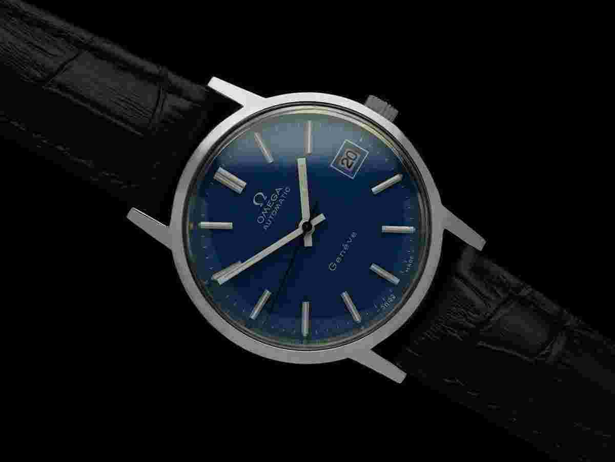 Omega Genève
                           
                                 1973 Geneve Vintage Mens Byzantine Blue Automatic Watch - Stainless Steel