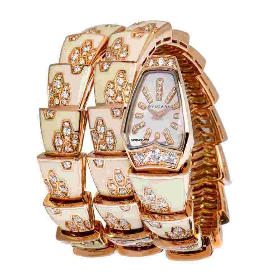 Bulgari Serpenti
Two Row Watch Rose Gold Diamonds with Lacquer Mother of Pearl Dial NEW UNWORN