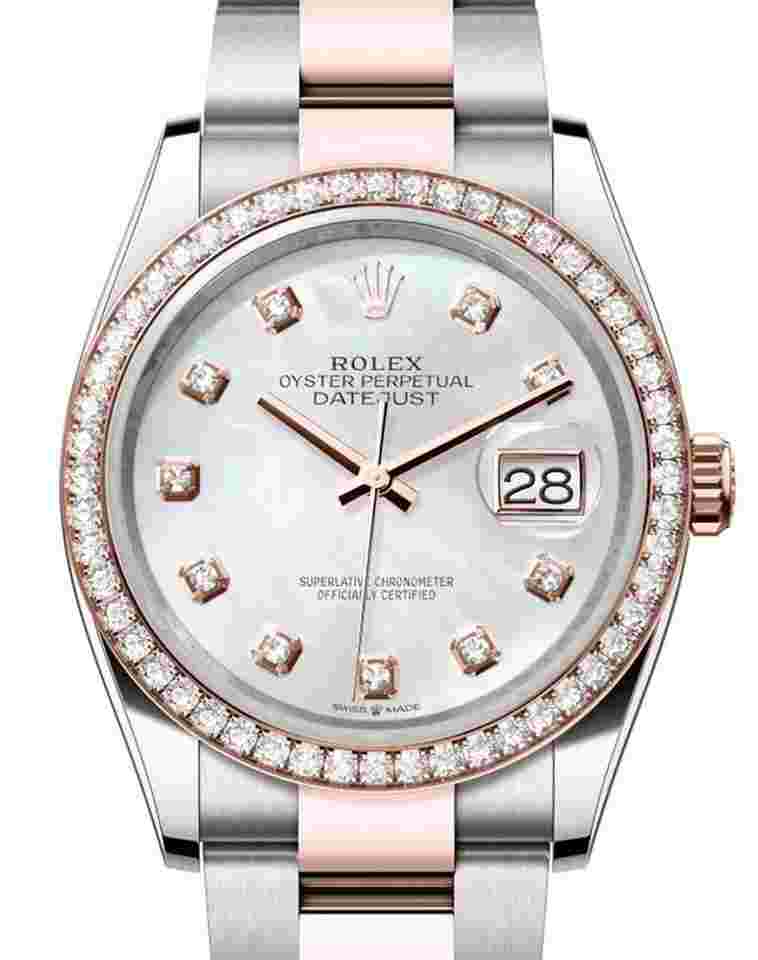 Rolex Datejust 36
36mm Mother of Pearl MOP Dial Diamond Bezel Two Tone Oyster 126281RBR Unworn