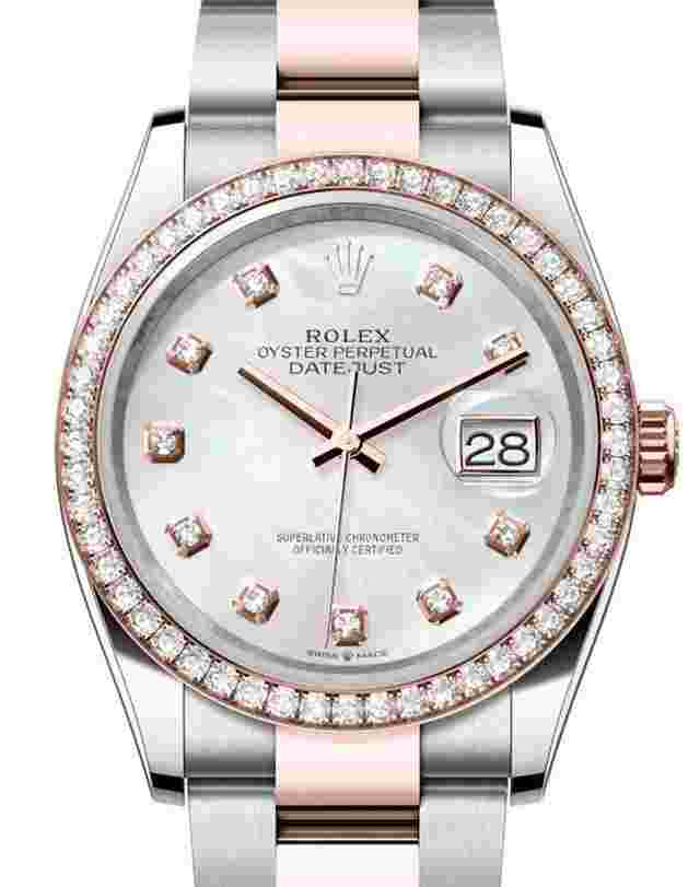 Rolex Datejust 36
                           
                                 36mm Mother of Pearl MOP Dial Diamond Bezel Two Tone Oyster 126281RBR Unworn