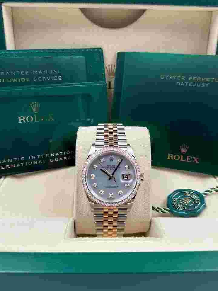 Rolex Datejust 36
36mm Mother of Pearl MOP Dial Diamond Bezel Two Tone Jubilee 126281RBR Unworn