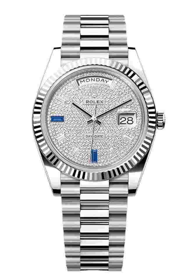 Rolex Day-Date 40
Unworn Platinum Day-Date 40 Presidential Pave Diamond & Sapphire Dial 228236
