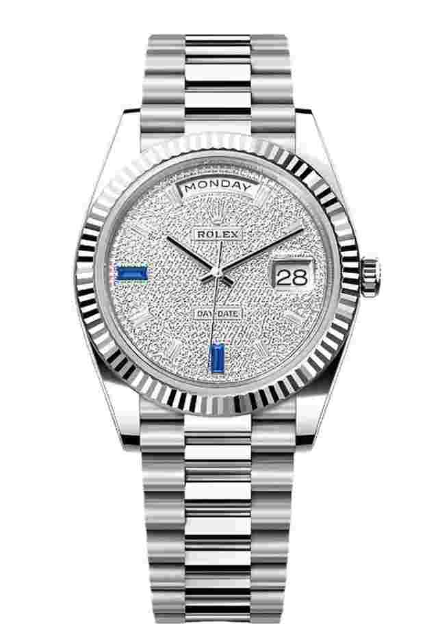 Rolex Day-Date 40
                           
                                 Unworn Platinum Day-Date 40 Presidential Pave Diamond & Sapphire Dial 228236