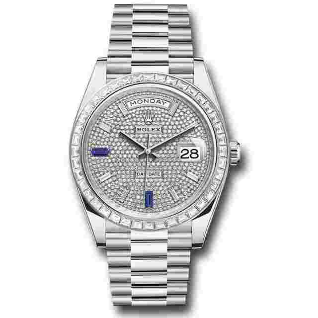 Rolex Day-Date 40
                           
                                 Baguette Bezel 228396tbr-0021 40mm President Platinum With Pave Diamond Dial Men’s Watch 2024
