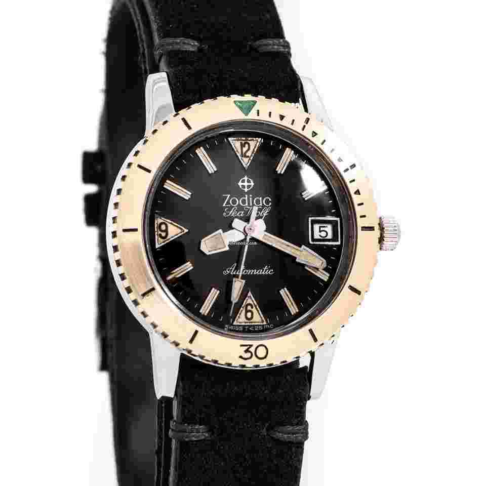 Zodiac Sea Wolf
                           
                                 1960's Vintage Zodiac Sea Wolf Ref. 722-946 B 14k Yellow Gold Bezel & Stainless Steel Watch ( 15175)