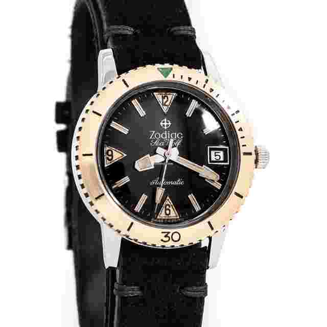 Zodiac Sea Wolf
                           
                                 1960's Vintage Zodiac Sea Wolf Ref. 722-946 B 14k Yellow Gold Bezel & Stainless Steel Watch ( 15175)