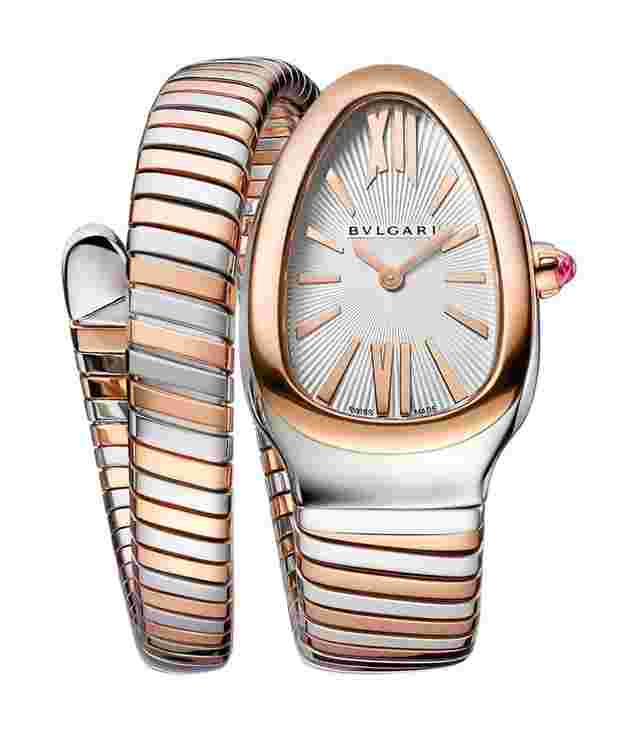 Bulgari Serpenti
                           
                                 35mm Tubogas Single Spiral Steel and 18k RG Silver Dial