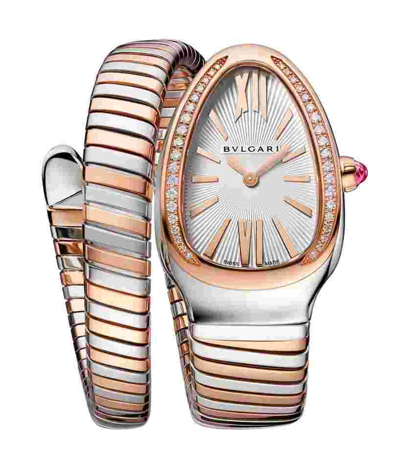 Bulgari Serpenti
                           
                                 35mm Tubogas Single Spiral Steel and 18k RG Silver Dial