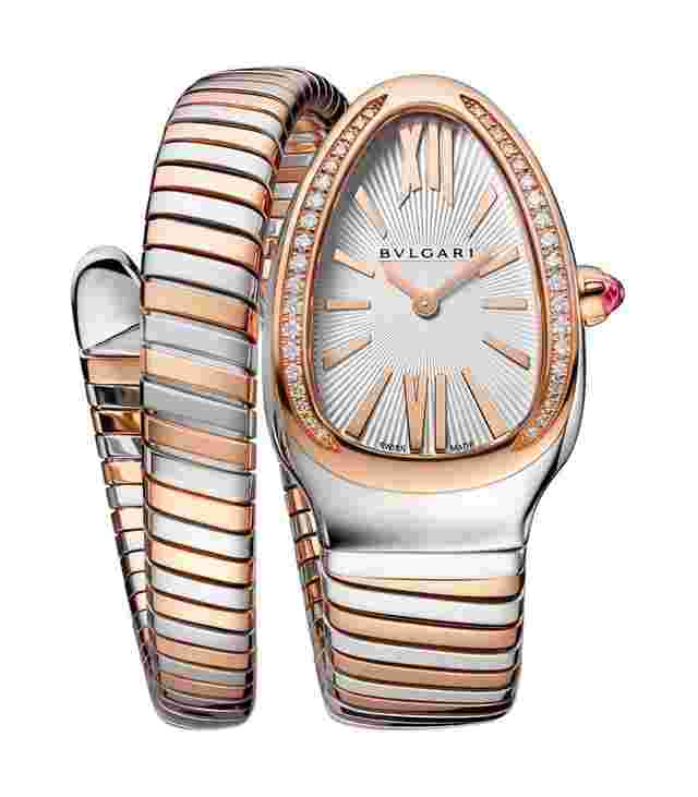 Bulgari Serpenti
                           
                                 35mm Tubogas Single Spiral Steel and 18k RG Silver Dial