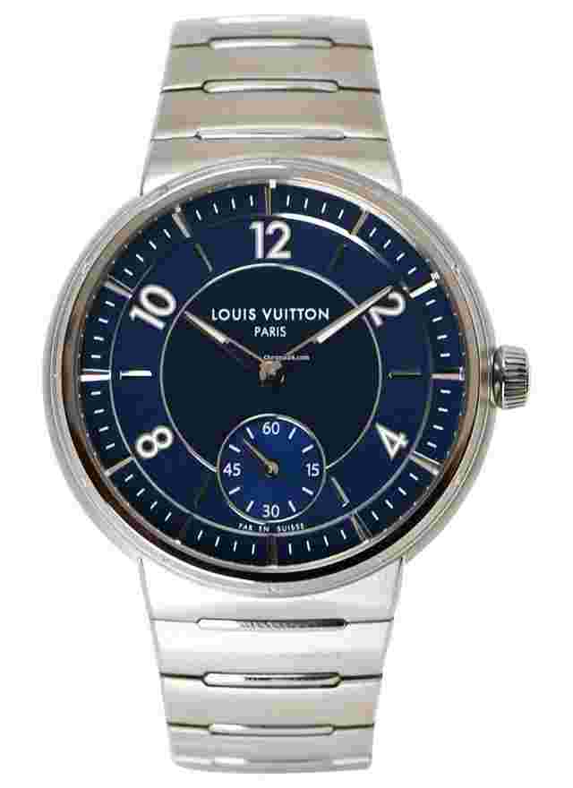 Louis Vuitton
                           
                                 Tambour Automatic in Stainless Steel on Stainless Steel Bracelet with Blue Dial