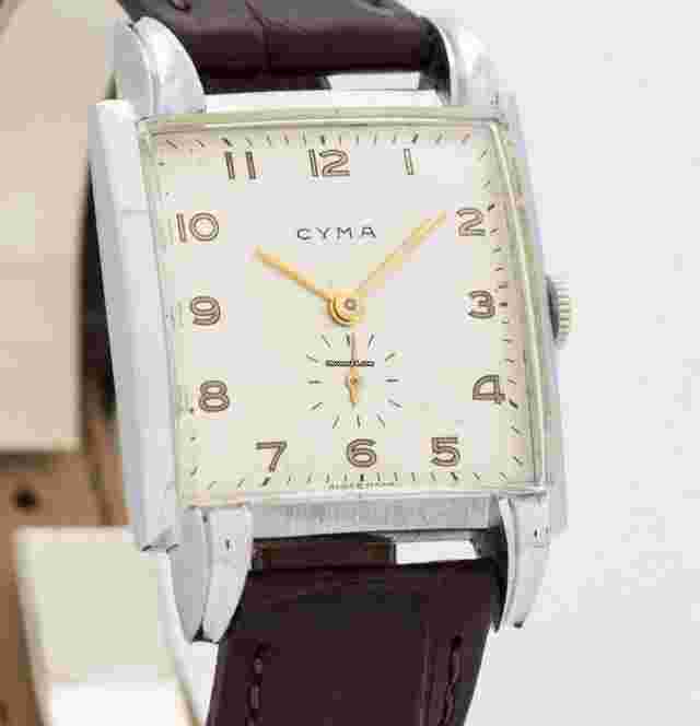 Cyma
                           
                                 1940's Vintage Cyma Square-shaped Stainless Steel Watch ( 14505)