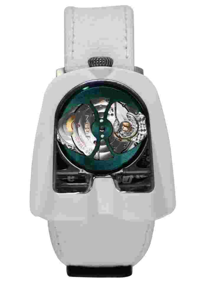 MBandF Horological Machine N8 Mark 2 in Titanium and White Composite on White Leather Velcro Strap with Openwork Dial Limited to 33 Pieces