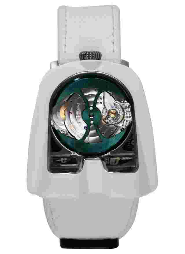 MBandF Horological Machine N8 Mark 2 in Titanium and White Composite on White Leather Velcro Strap with Openwork Dial Limited to 33 Pieces