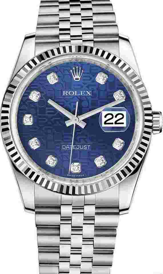 Rolex Datejust 36
New Style Datejust Stainless Steel Factory Blue Anniversary Diamond Dial on Jubilee Bracelet 116234