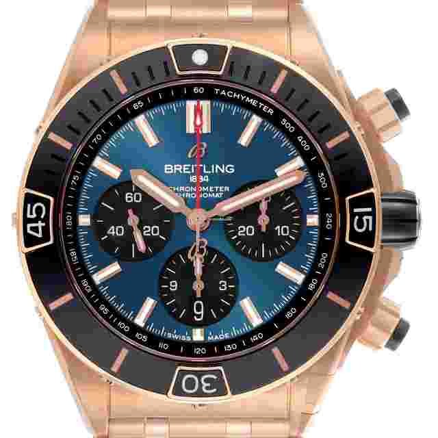 Breitling Chronomat
                           
                                 B01 Rose Gold Blue Dial Mens Watch RB0136 Box Card