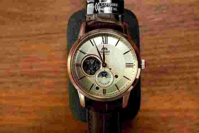 Orient Sun and Moon RN-AS0002S Mechanical Classic Cream Semi Skeleton SUN & MOON Mens Watch
