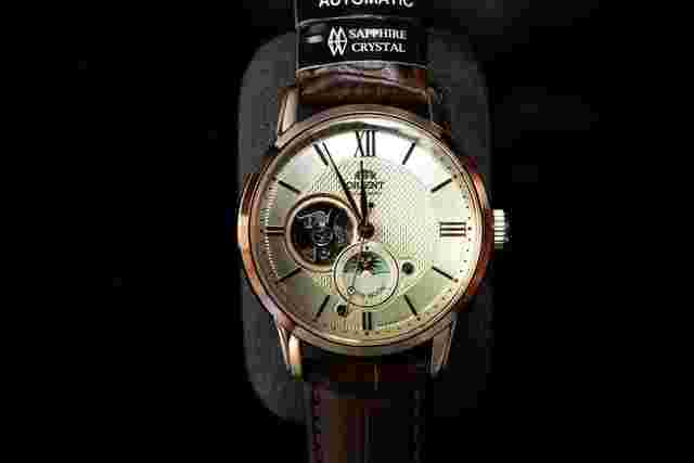Orient Sun and Moon RN-AS0002S Mechanical Classic Cream Semi Skeleton SUN & MOON Mens Watch