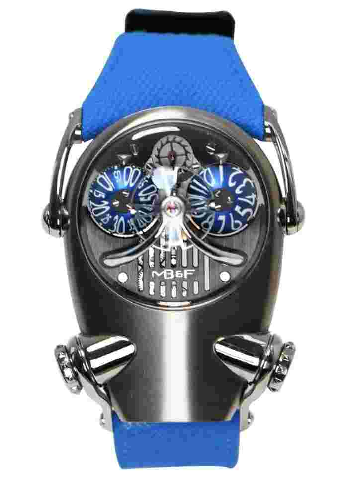 MBandF HM10 Horological Machine Bulldog in Titanium on Blue Strap with Blue Dial