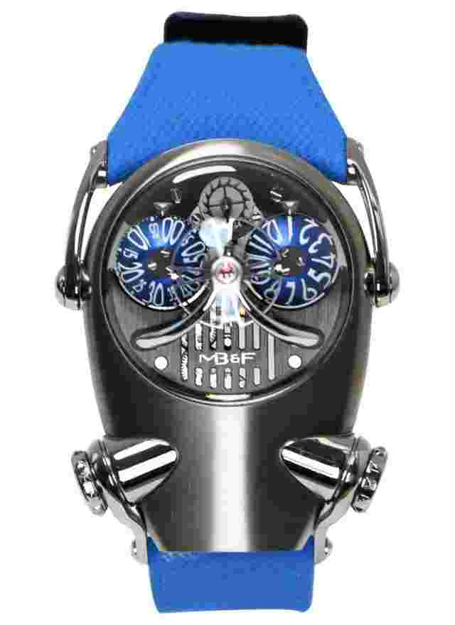 MBandF HM10 Horological Machine Bulldog in Titanium on Blue Strap with Blue Dial
