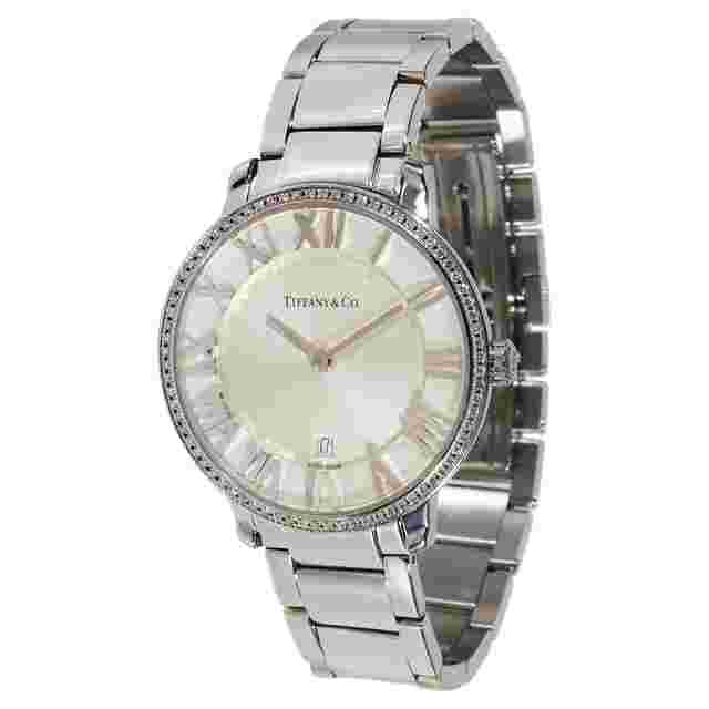 Tiffany Atlas 2-Hand 31mm Steel Silver Azure Dial Round Diamond Bezel Watch
