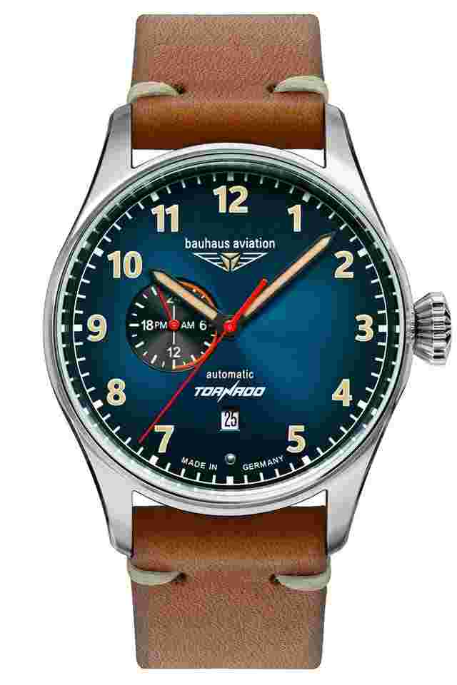Bauhaus 2764-3 Herren-Fliegeruhr CT-BHA Tornado Automatik Braun/Blau 
