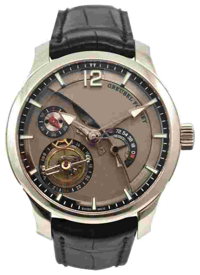 Greubel Forsey Tourbillon 24 Seconds
                           
                                 Contemporain in Platinum (Two year factory warranty) on Black Leather Strap with Titanium Grey Dial Execution Speciale (Boxes show wear)