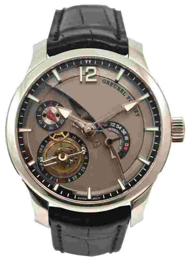 Greubel Forsey Tourbillon 24 Seconds
                           
                                 Contemporain in Platinum (Two year factory warranty) on Black Leather Strap with Titanium Grey Dial Execution Speciale (Boxes show wear)